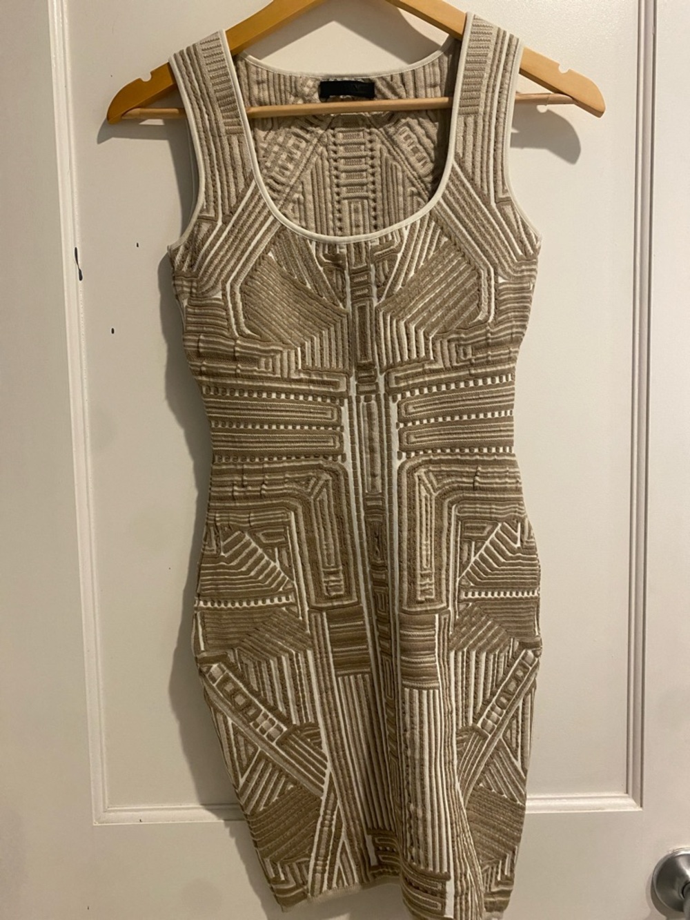 RVN Beige Textured Mini Bodycon Dress